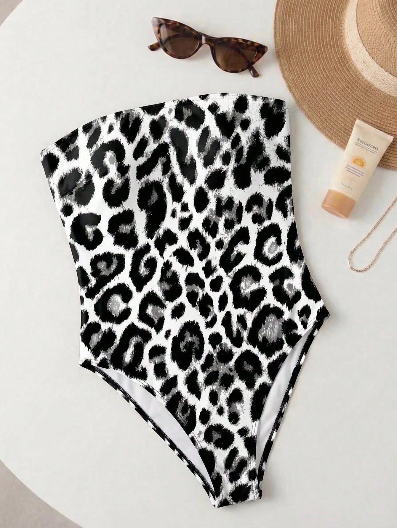 Women's Casual Elegant Sexy Leopard Print Beach Vacation Date Party Strapless One-Piece Swimsuit, Spring/Summer, Resort Wear
