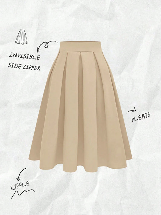 Women's Casual Pleated Skirt, Versatile For Spring & Autumn