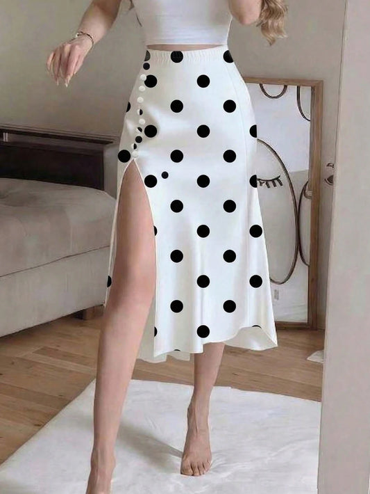 Women's Casual Polka Dot Mermaid Split Skirt, Spring/Summer Sweet Summer Style Casual Skirt