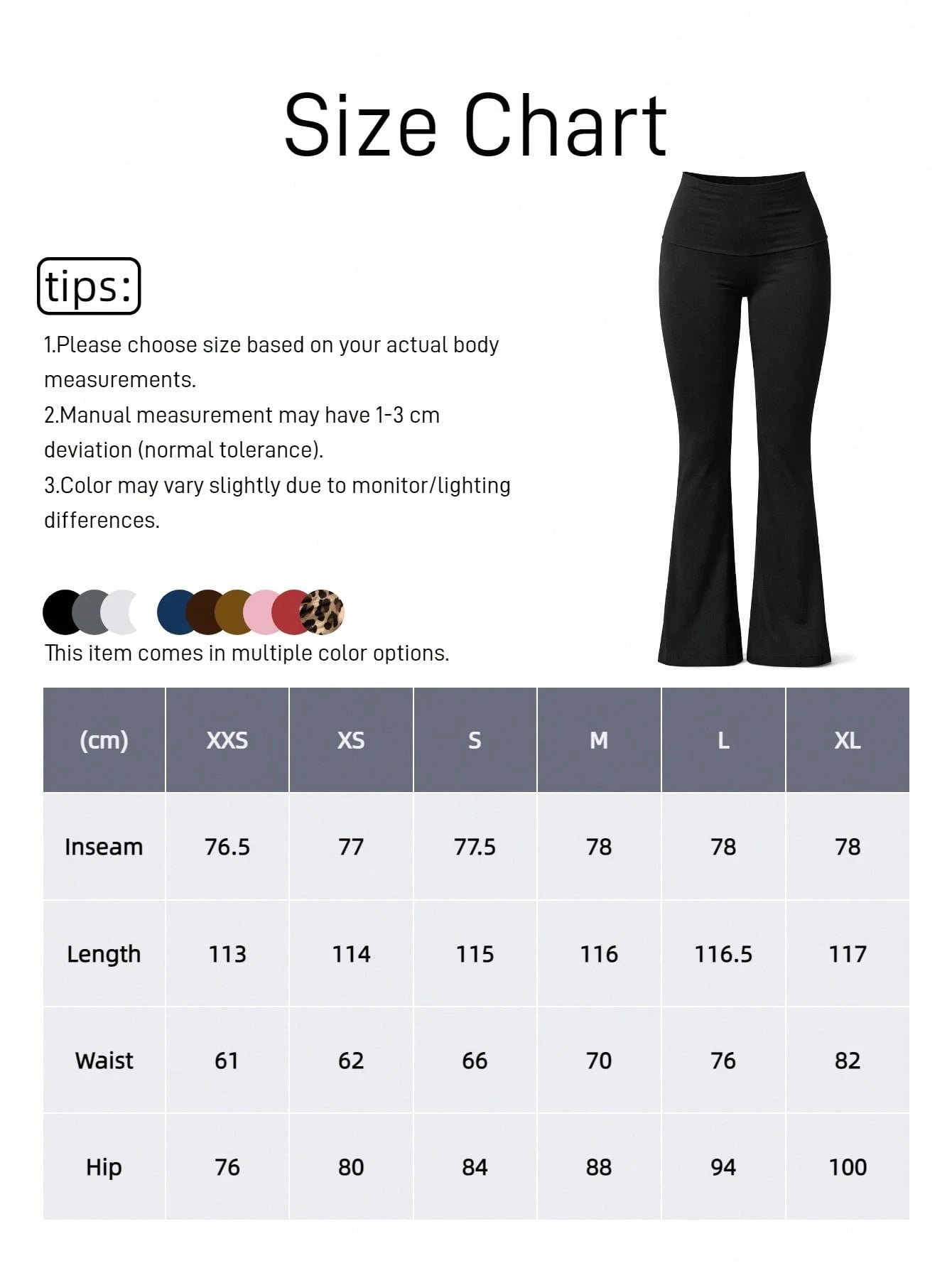 Women's Casual Solid Color Wide-Waist Flare Pants, Leggings Fold-Over Waist High Waist Ruched Slim Fit