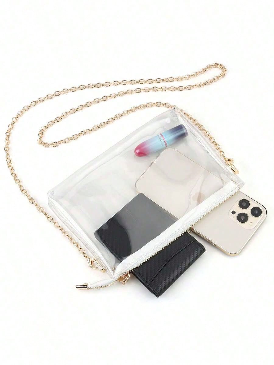Women's Clear Crossbody Bag Stadium Approved PVC Purse Zipper Transparent Shoulder Bag For Outdoor Activities, Concerts & Sports Events