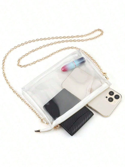 Women's Clear Crossbody Bag Stadium Approved PVC Purse Zipper Transparent Shoulder Bag For Outdoor Activities, Concerts & Sports Events