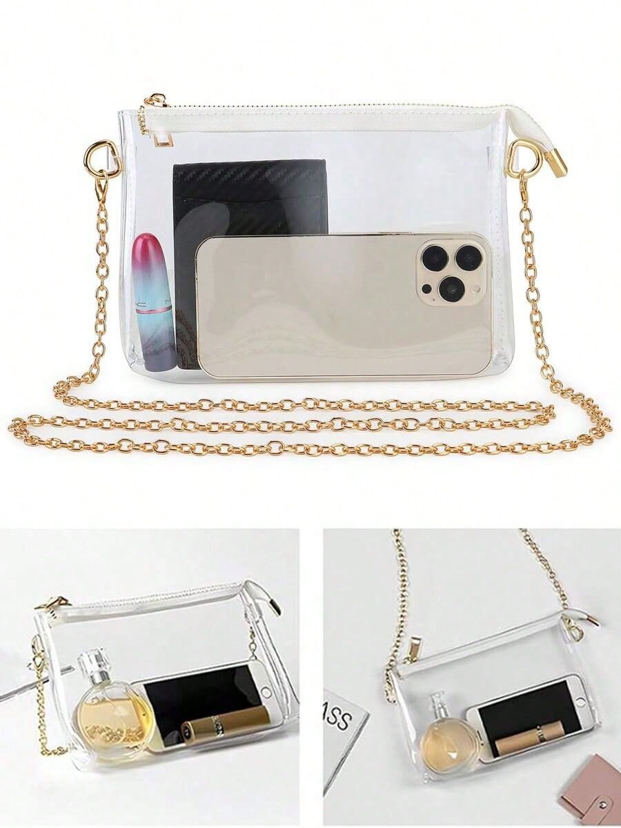 Women's Clear Crossbody Bag Stadium Approved PVC Purse Zipper Transparent Shoulder Bag For Outdoor Activities, Concerts & Sports Events