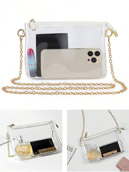 Women's Clear Crossbody Bag Stadium Approved PVC Purse Zipper Transparent Shoulder Bag For Outdoor Activities, Concerts & Sports Events