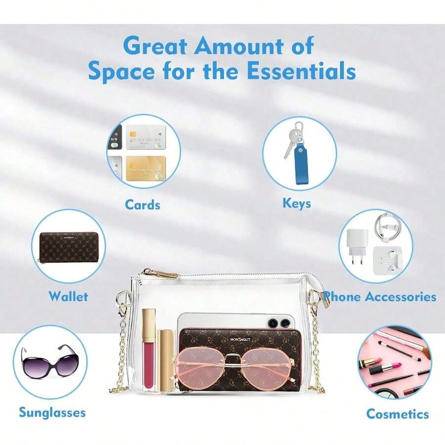 Women's Clear Crossbody Bag Stadium Approved PVC Purse Zipper Transparent Shoulder Bag For Outdoor Activities, Concerts & Sports Events