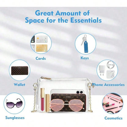 Women's Clear Crossbody Bag Stadium Approved PVC Purse Zipper Transparent Shoulder Bag For Outdoor Activities, Concerts & Sports Events