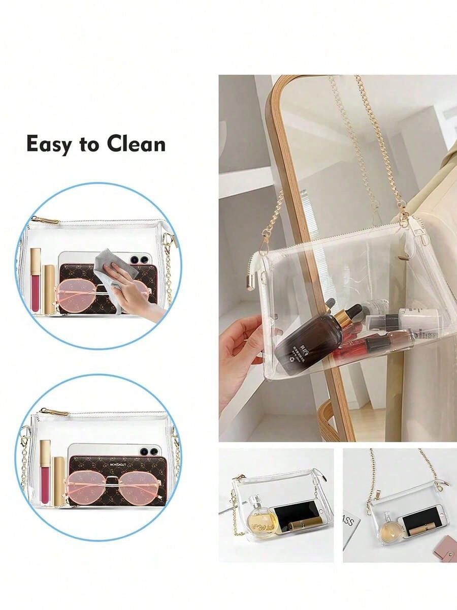 Women's Clear Crossbody Bag Stadium Approved PVC Purse Zipper Transparent Shoulder Bag For Outdoor Activities, Concerts & Sports Events