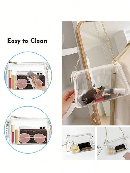 Women's Clear Crossbody Bag Stadium Approved PVC Purse Zipper Transparent Shoulder Bag For Outdoor Activities, Concerts & Sports Events