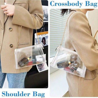 Women's Clear Crossbody Bag Stadium Approved PVC Purse Zipper Transparent Shoulder Bag For Outdoor Activities, Concerts & Sports Events
