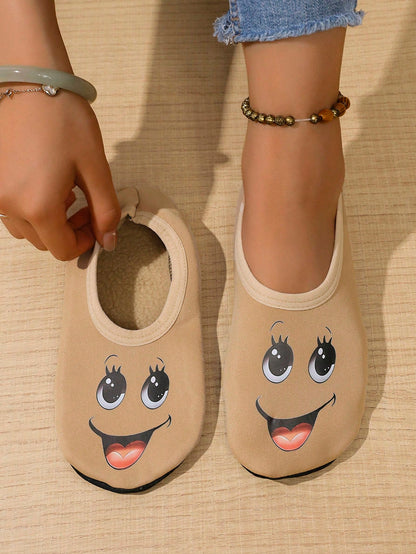 Women's Cute Face Design Breathable High Elastic Indoor House Slippers, Suitable For Home, Beach, Yoga, All Season