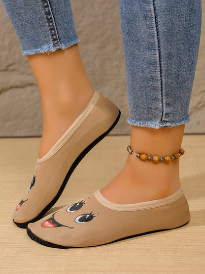 Women's Cute Face Design Breathable High Elastic Indoor House Slippers, Suitable For Home, Beach, Yoga, All Season