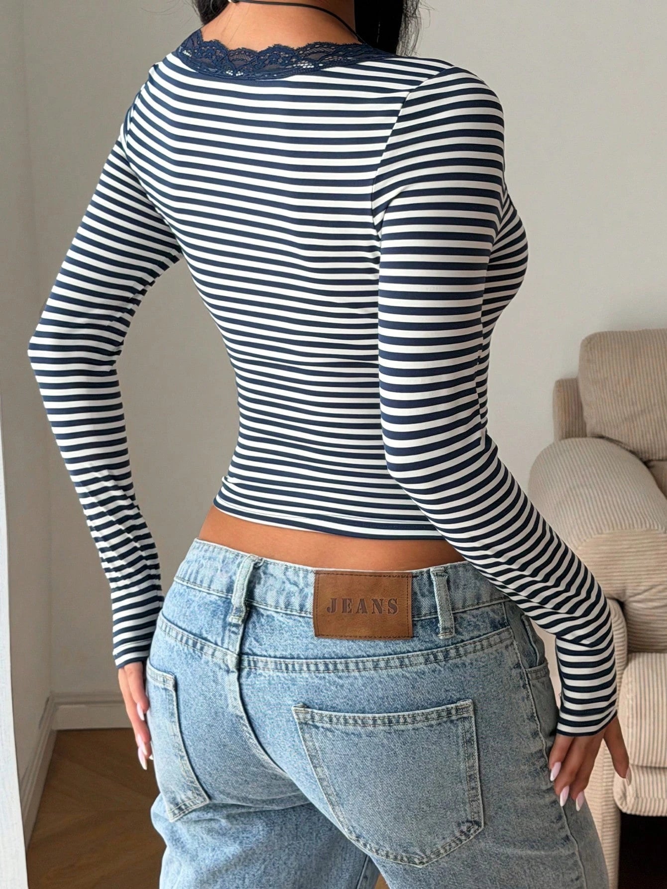 Women's Elegant Elegant Vacation Striped Slim Fit Lace Patchwork Top