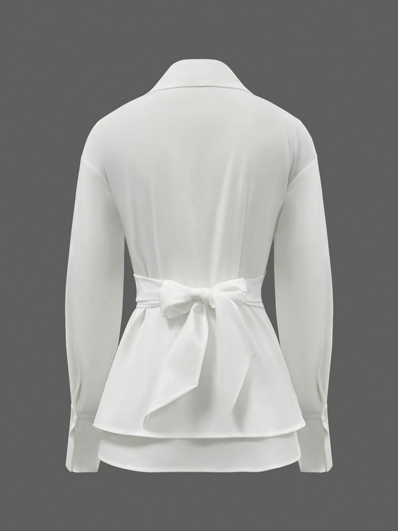 Women's Elegant Solid Color Collared Slim Waist Long Sleeve Blouse For Office Wear, Polyester Material With Buttons White Spring