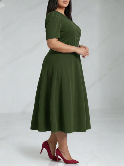 Women's Elegant V-Neck Ruffle Hem Solid Color Dress, Asymmetric/Irregular Midi Dress For Elegant Occasions, Office, Daily Wear, Spring/Summer