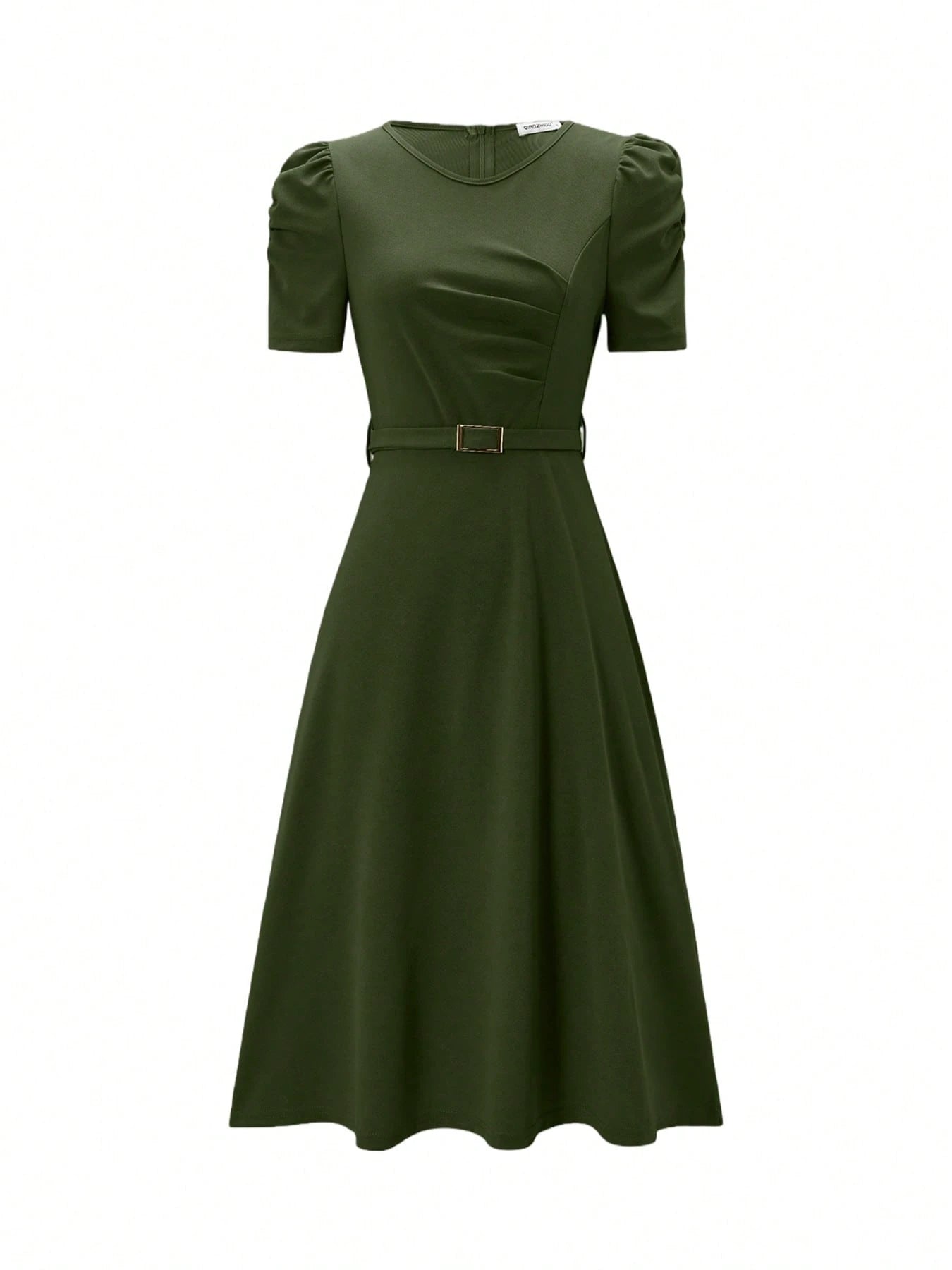 Women's Elegant V-Neck Ruffle Hem Solid Color Dress, Asymmetric/Irregular Midi Dress For Elegant Occasions, Office, Daily Wear, Spring/Summer