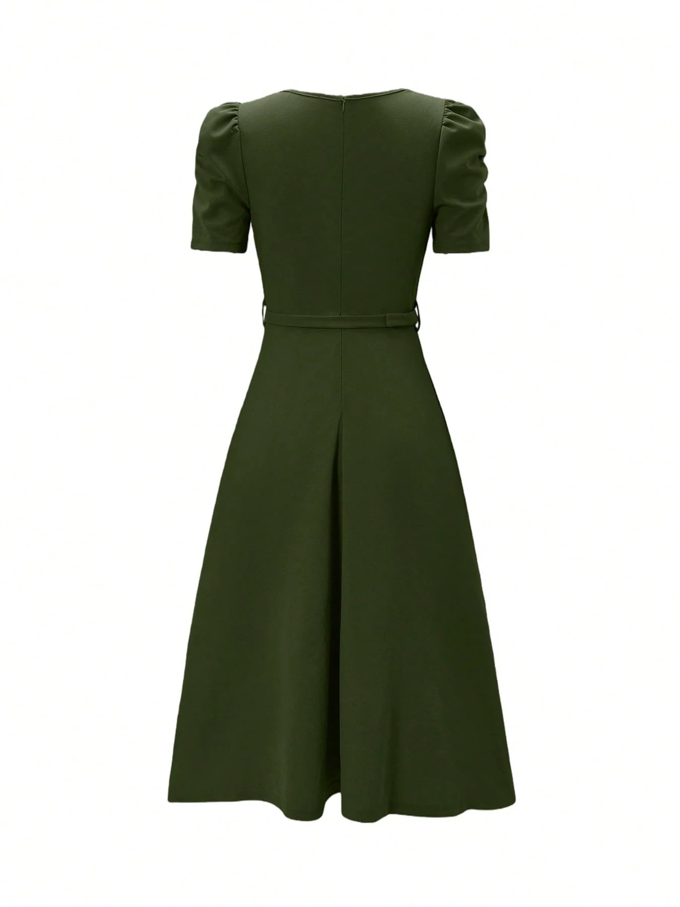 Women's Elegant V-Neck Ruffle Hem Solid Color Dress, Asymmetric/Irregular Midi Dress For Elegant Occasions, Office, Daily Wear, Spring/Summer
