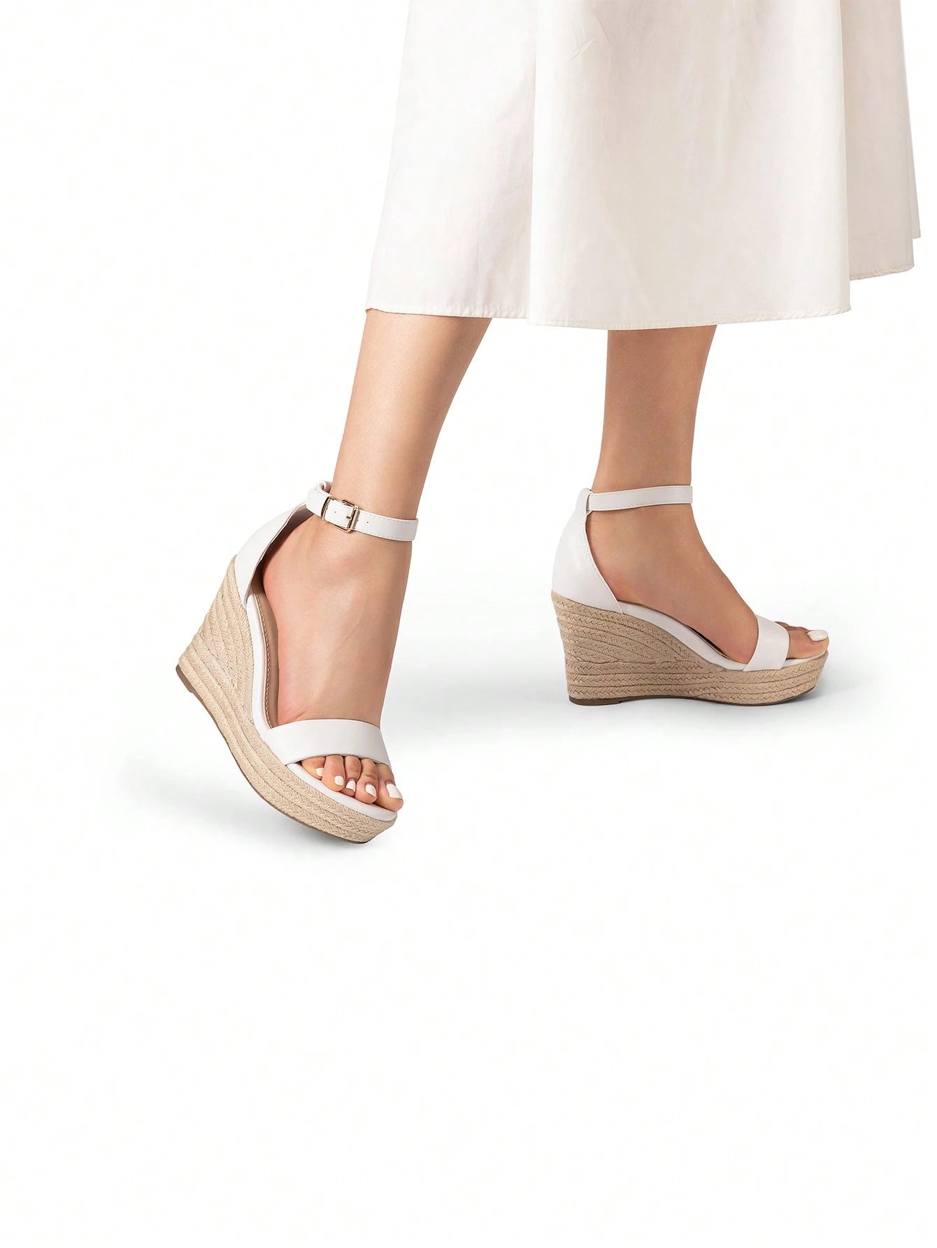 Women's Espadrilles Wedge Sandals Open Toe Comfortable Adjustable Ankle Strap 3.6 Inch For Vocation Walking Beach Dressy Summer Platform Shoes