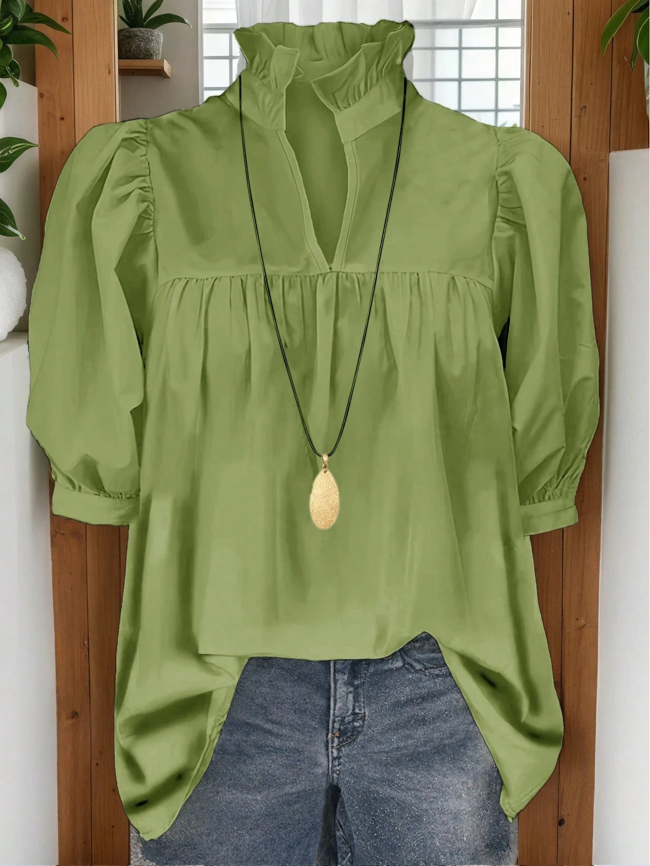 Women's Fashion Blouse, French Minimalist Retro 70s Puff Sleeve Top, Casual Office Teacher Daily Wear, Spring/Summer