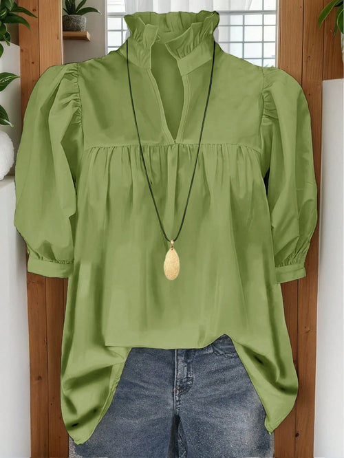 Women's Fashion Blouse, French Minimalist Retro 70s Puff Sleeve Top, Casual Office Teacher Daily Wear, Spring/Summer
