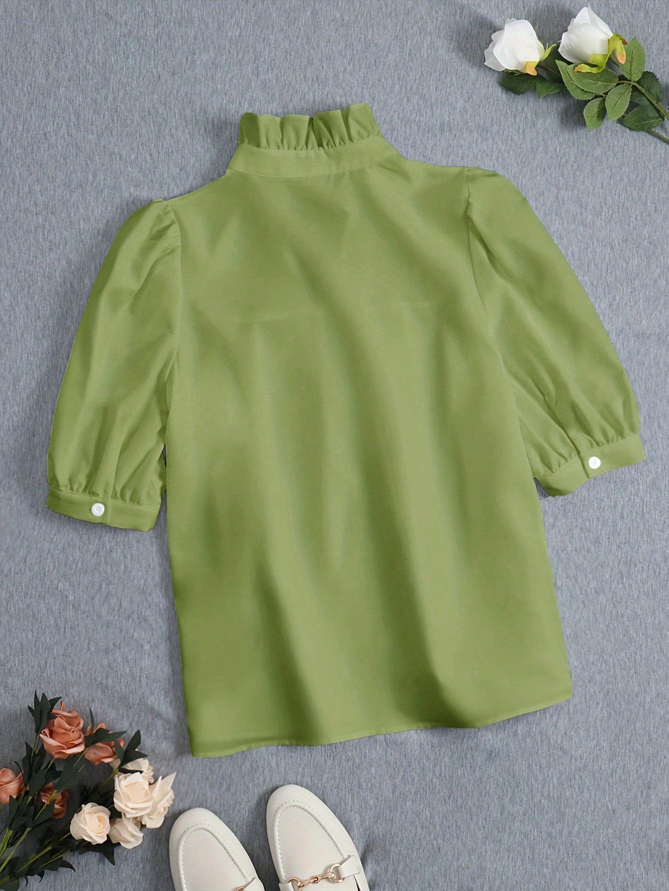 Women's Fashion Blouse, French Minimalist Retro 70s Puff Sleeve Top, Casual Office Teacher Daily Wear, Spring/Summer