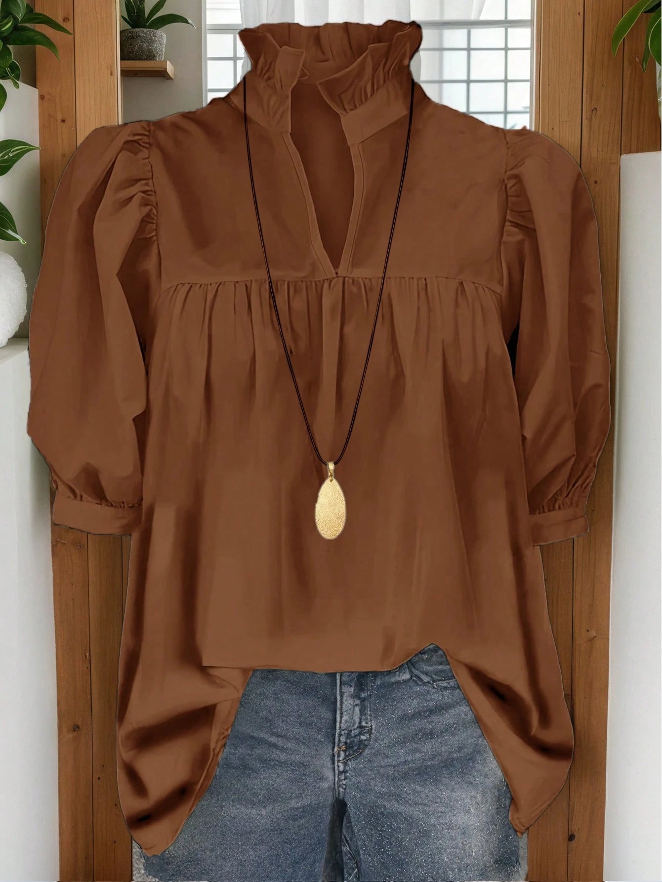 Women's Fashion Blouse, French Minimalist Retro 70s Puff Sleeve Top, Casual Office Teacher Daily Wear, Spring/Summer