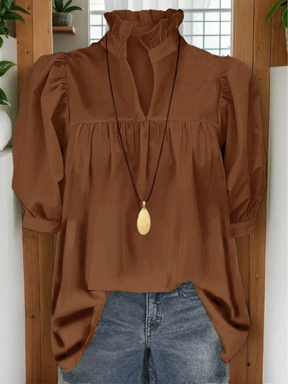 Women's Fashion Blouse, French Minimalist Retro 70s Puff Sleeve Top, Casual Office Teacher Daily Wear, Spring/Summer