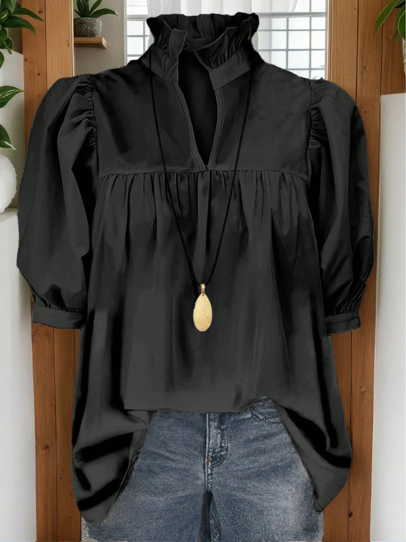 Women's Fashion Blouse, French Minimalist Retro 70s Puff Sleeve Top, Casual Office Teacher Daily Wear, Spring/Summer