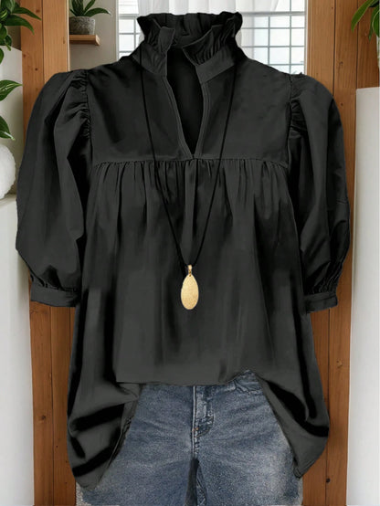 Women's Fashion Blouse, French Minimalist Retro 70s Puff Sleeve Top, Casual Office Teacher Daily Wear, Spring/Summer