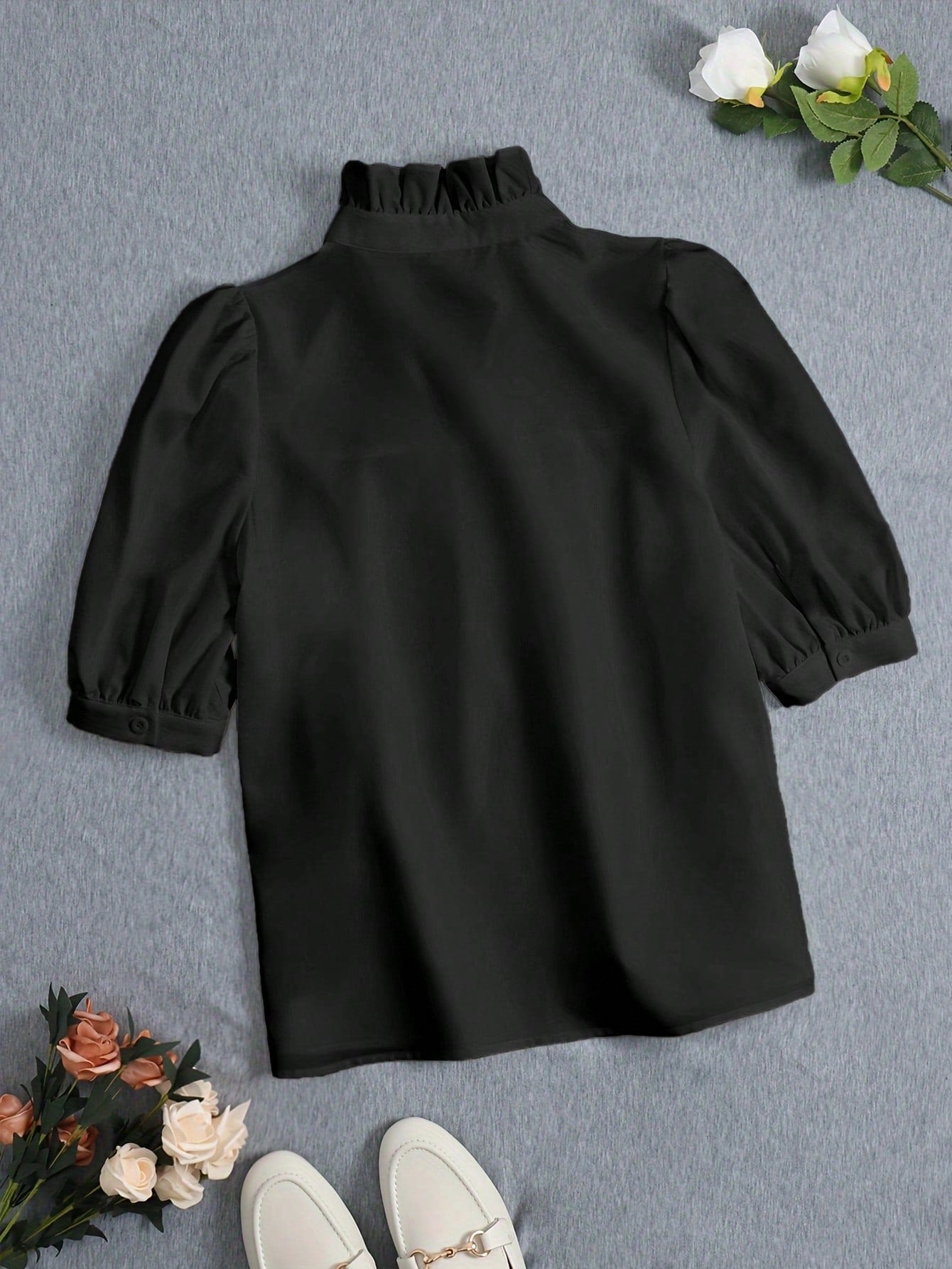 Women's Fashion Blouse, French Minimalist Retro 70s Puff Sleeve Top, Casual Office Teacher Daily Wear, Spring/Summer