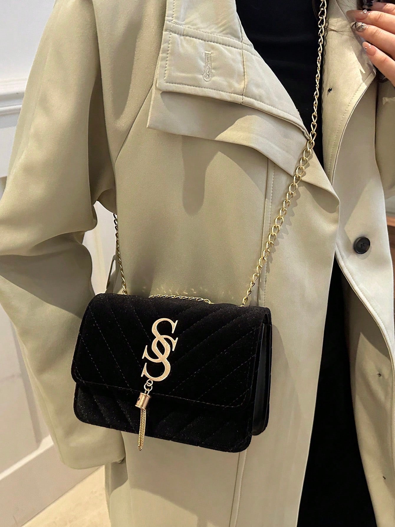 Women's Fashion Solid Color PU Leather Quilted Shoulder Bag, Multifunctional Flap Chain Crossbody Bag,Business Professional Women