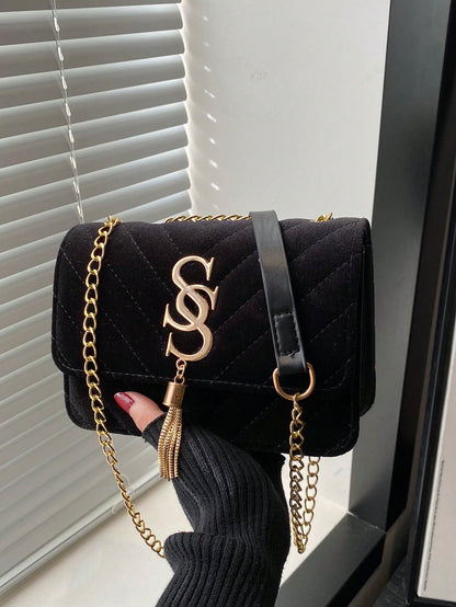 Women's Fashion Solid Color PU Leather Quilted Shoulder Bag, Multifunctional Flap Chain Crossbody Bag,Business Professional Women