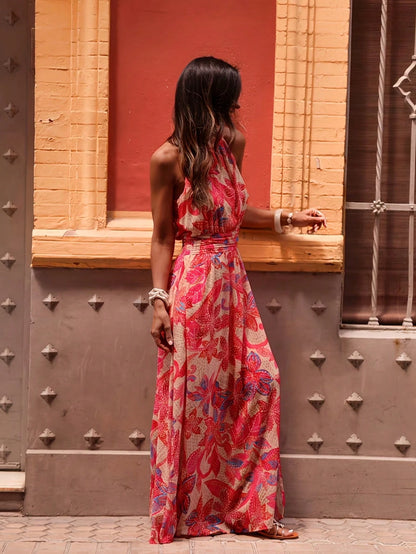 Women's Fashionable Dress With Tropical Floral Design, Featuring Batwing Sleeves And Open Shoulder Style, Suitable For Beach, Travel, Party And Dinner, All Seasons Vacation Elegant Red Summer, Resort