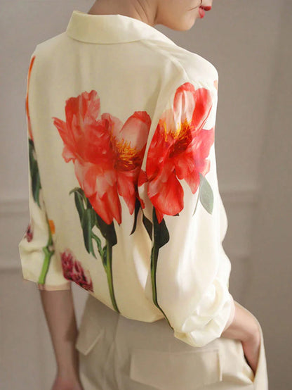 Women's Floral & Leaf Print Color Block Button-Front Casual/Office/Commute Shirt Spring