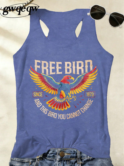 Women's Free Bird Eagle Retro Graphic Racerback Tank Top, 180G Vest Casual Summer Top, Classic Rock Lyric Tees, Vacation Outfits Women, Summer Clothes