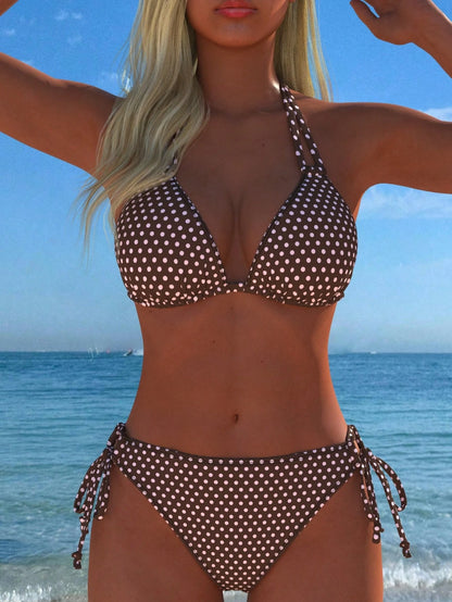 Women's Halter Neck Polka Dot Bikini Set, Sexy Casual Beachwear, Bathing Suit, New Style, Holiday Summer Vacation Travel Outfit