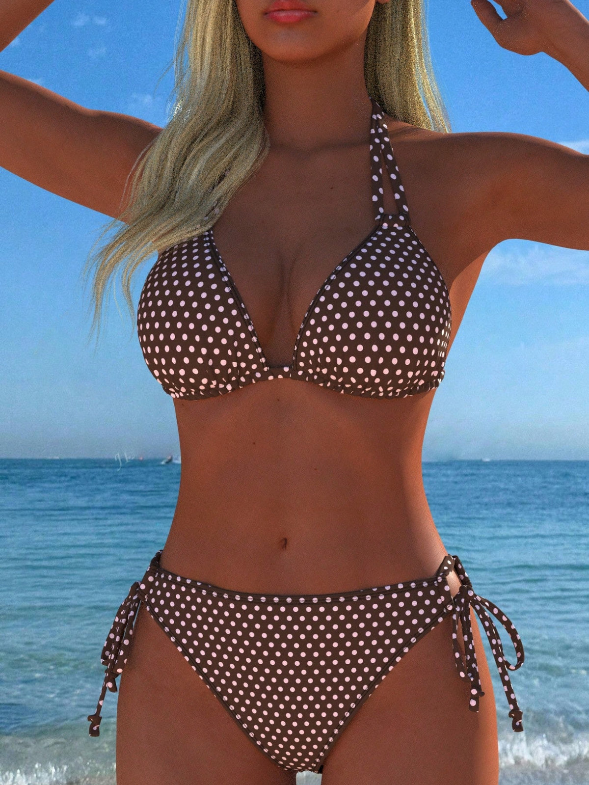 Women's Halter Neck Polka Dot Bikini Set, Sexy Casual Beachwear, Bathing Suit, New Style, Holiday Summer Vacation Travel Outfit