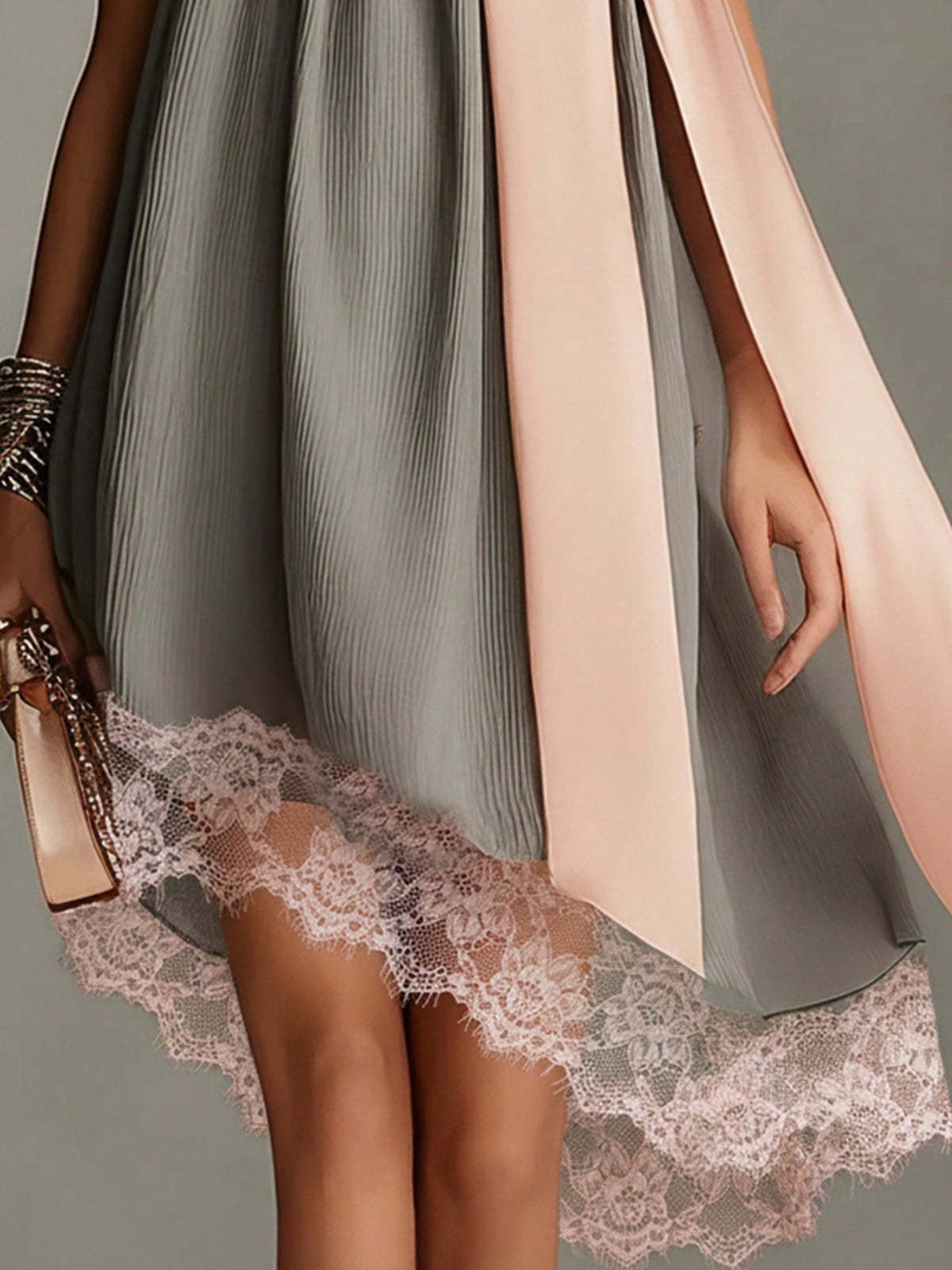 Women's Halter Summer Dress, Big Satin Bow Neck Pleated Loose Lace Hem Elegant Dress For Wedding Guest Beach Vacation Date Street Casual Wear