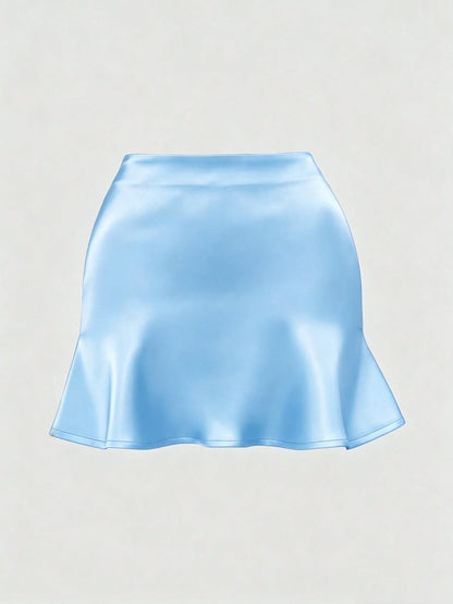 Women's High Waist Elastic Satin A-Line Mini Skirt, Classic Elegant Summer Holiday Party