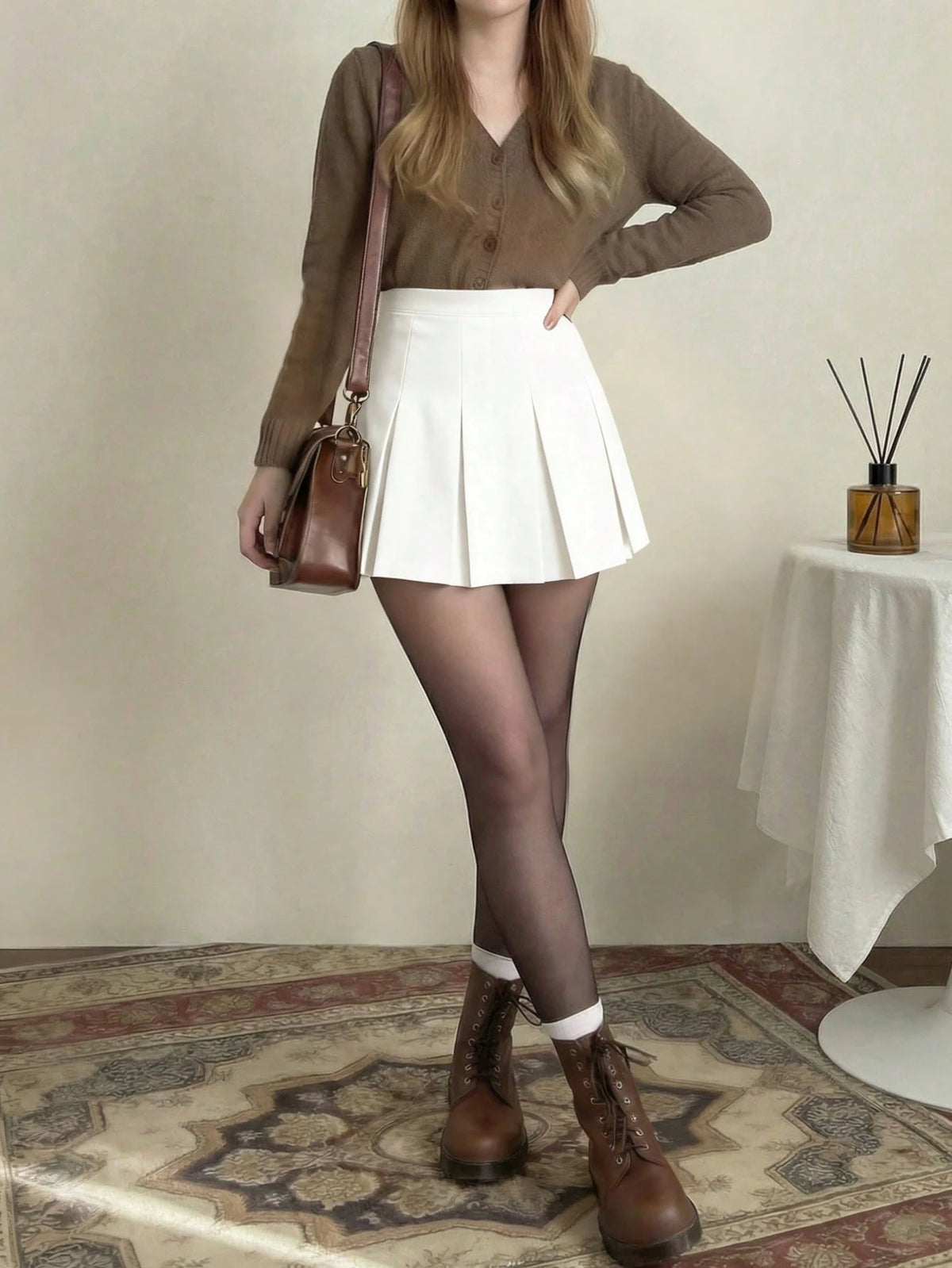 Women's High Waist Pleated Skirt, Versatile A-Line Skirt, Y2K Style Solid Color Casual Mini Skirt White Spring
