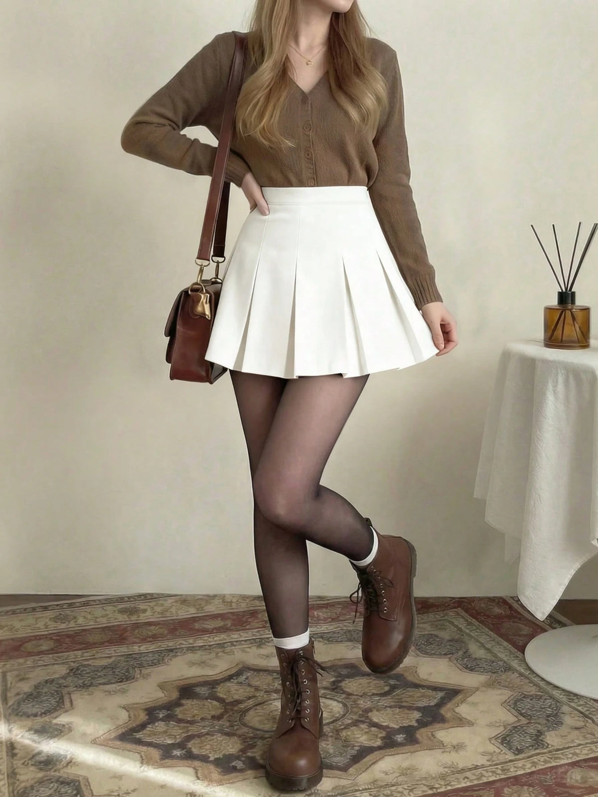 Women's High Waist Pleated Skirt, Versatile A-Line Skirt, Y2K Style Solid Color Casual Mini Skirt White Spring