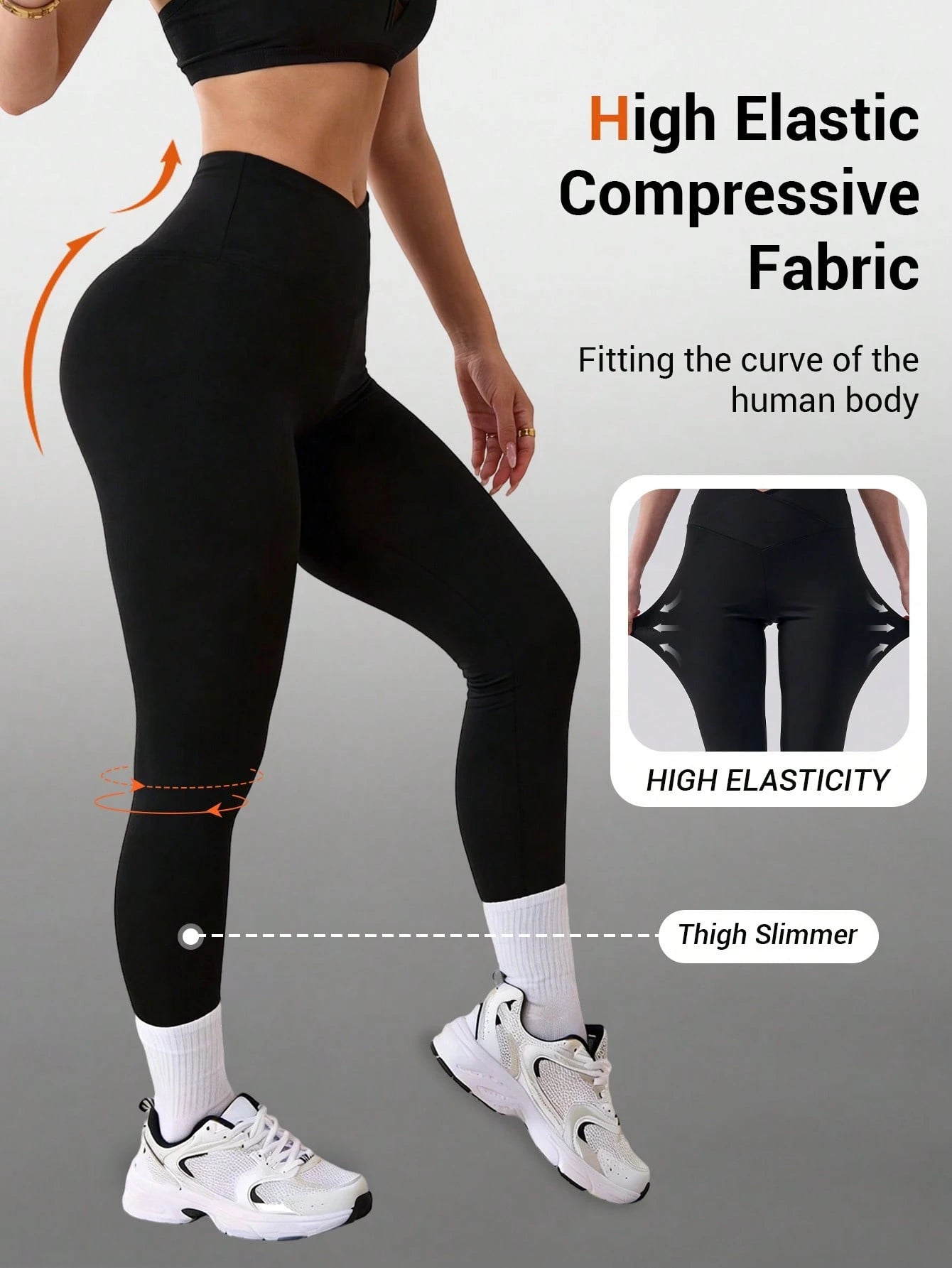 Women's High Waist Slimming Sports Yoga Outdoor Running Pants, Crossover Tight Leggings, High Waist Abdomen Control Non-See-Through Black