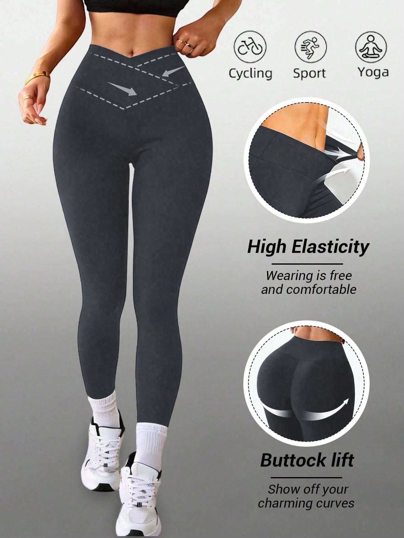Women's High Waist Slimming Sports Yoga Outdoor Running Pants, Crossover Tight Leggings, High Waist Abdomen Control Non-See-Through Black