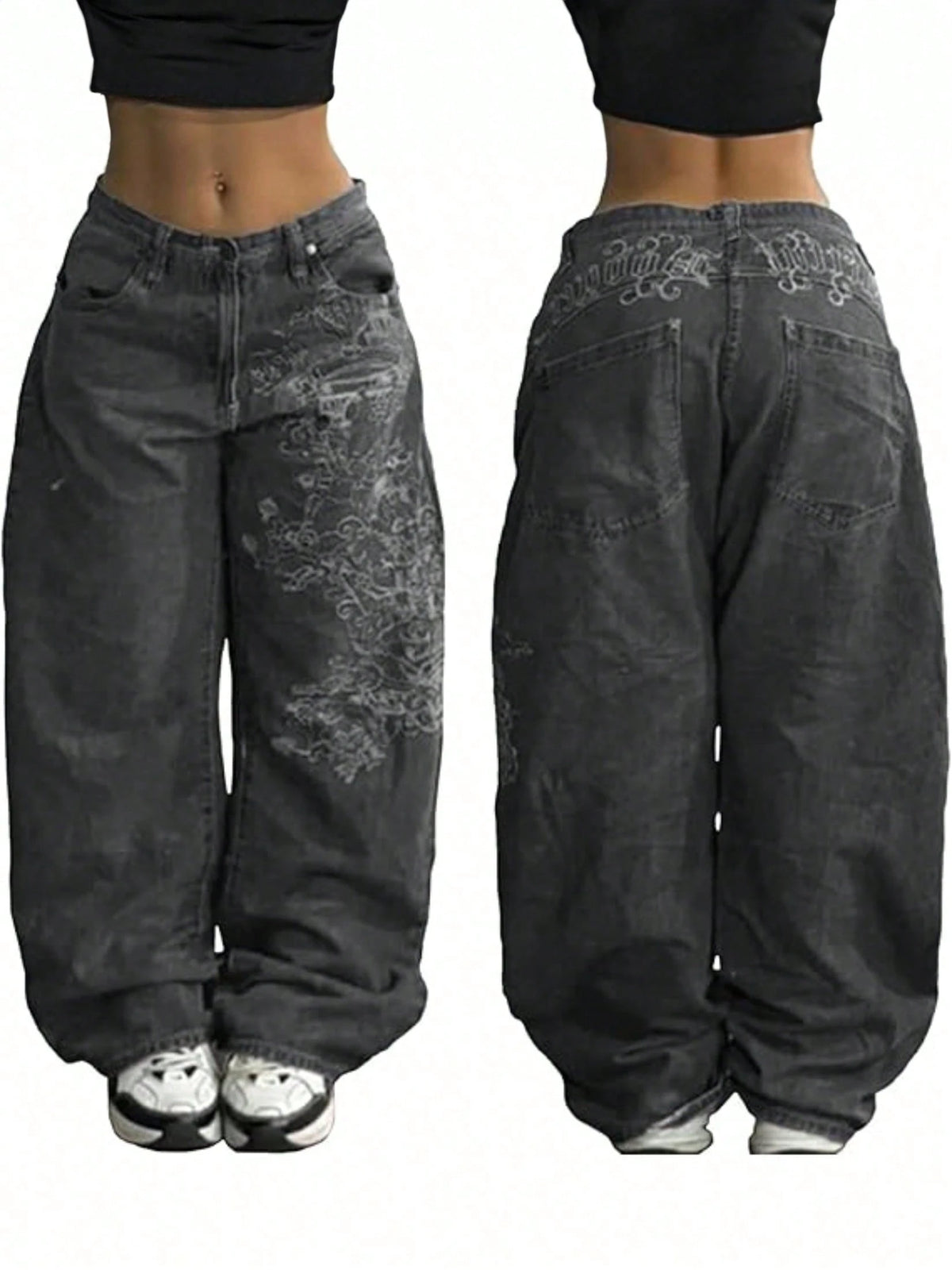 Women's Hip Hop Baggy Jeans Wide Leg Mid-Low Waist Jeans Loose Boyfriends Jeans 90s Vintage Denim Pants For Back To School