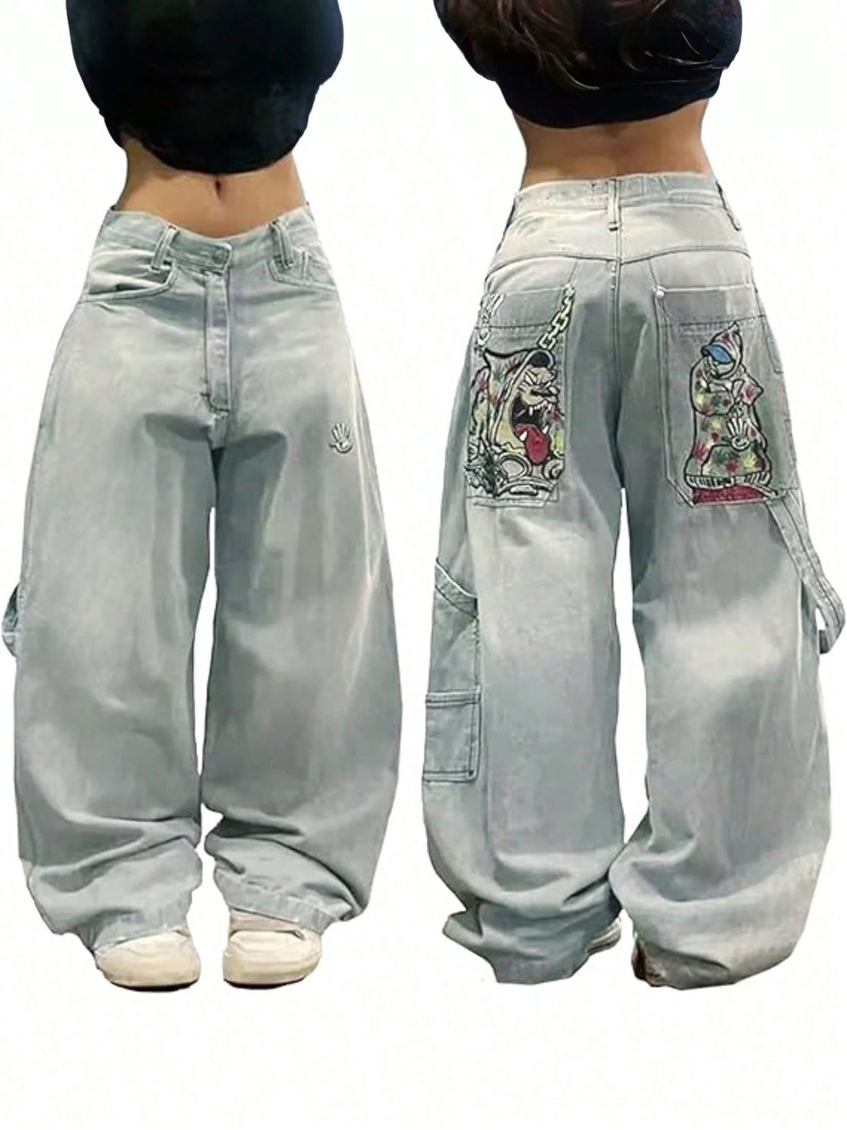Women's Hip Hop Baggy Jeans Wide Leg Mid-Low Waist Jeans Loose Boyfriends Jeans 90s Vintage Denim Pants For Back To School