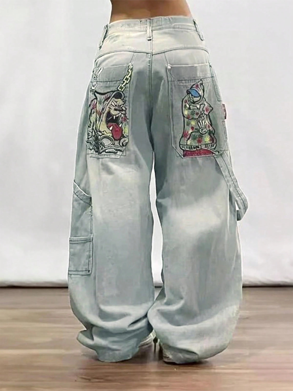 Women's Hip Hop Baggy Jeans Wide Leg Mid-Low Waist Jeans Loose Boyfriends Jeans 90s Vintage Denim Pants For Back To School