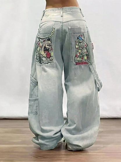 Women's Hip Hop Baggy Jeans Wide Leg Mid-Low Waist Jeans Loose Boyfriends Jeans 90s Vintage Denim Pants For Back To School