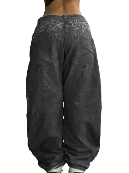 Women's Hip Hop Baggy Jeans Wide Leg Mid-Low Waist Jeans Loose Boyfriends Jeans 90s Vintage Denim Pants For Back To School