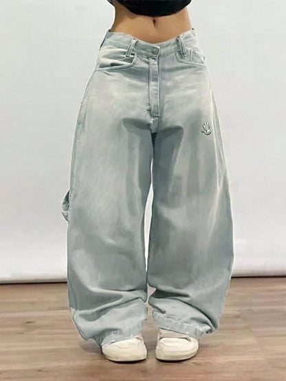 Women's Hip Hop Baggy Jeans Wide Leg Mid-Low Waist Jeans Loose Boyfriends Jeans 90s Vintage Denim Pants For Back To School