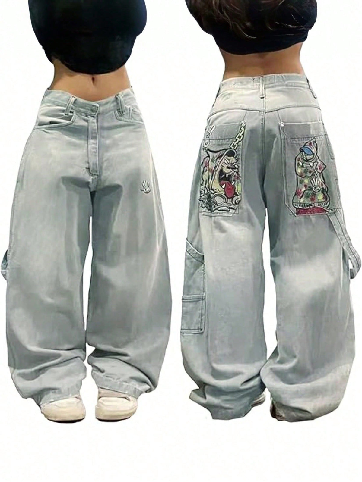 Women's Hip Hop Baggy Jeans Wide Leg Mid-Low Waist Jeans Loose Boyfriends Jeans 90s Vintage Denim Pants For Back To School
