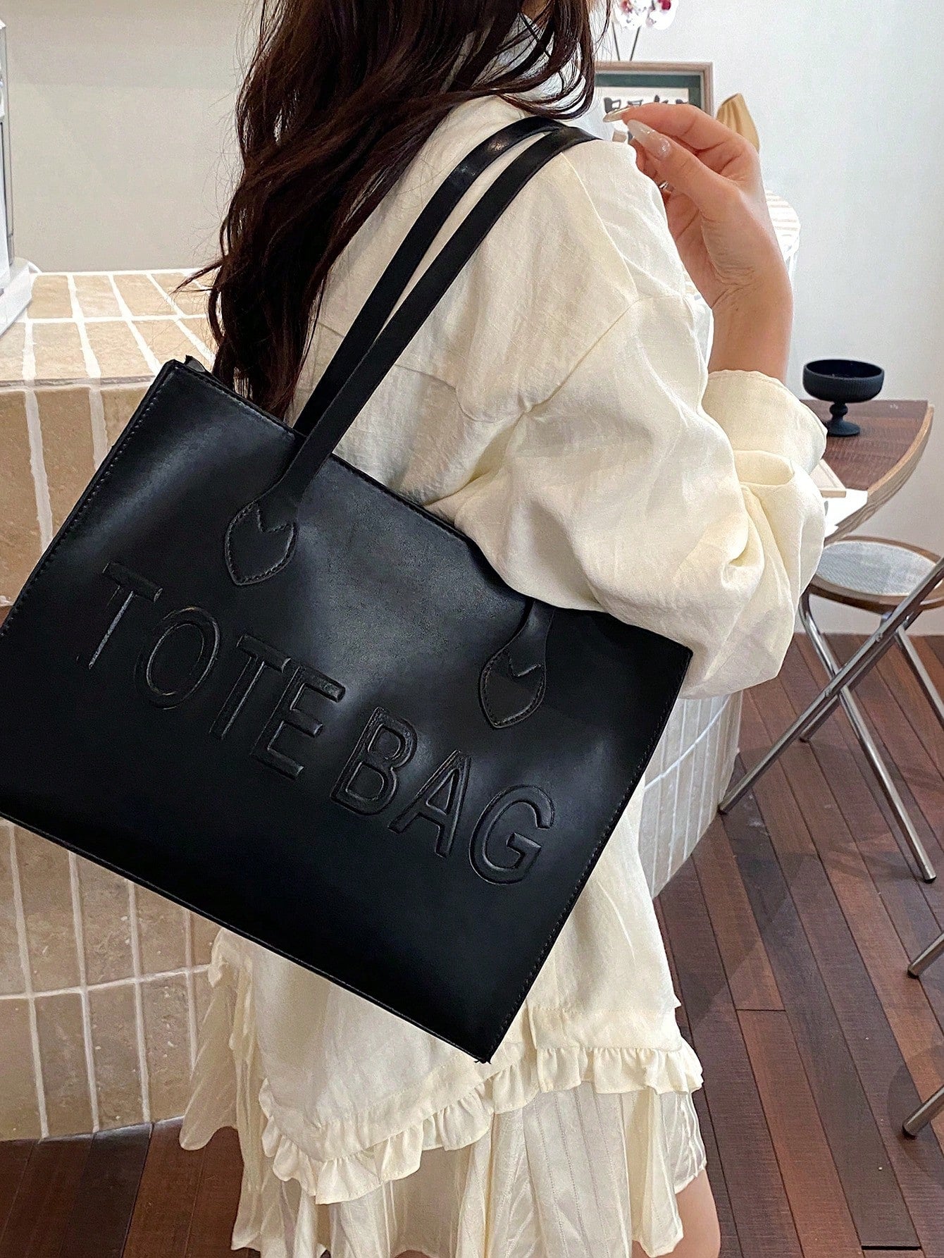 Women's Large Capacity Tote Bag, Faux Leather Material, Dual Shoulder Strap Design, Spacious For Commuting And Shopping,Business Professional Women